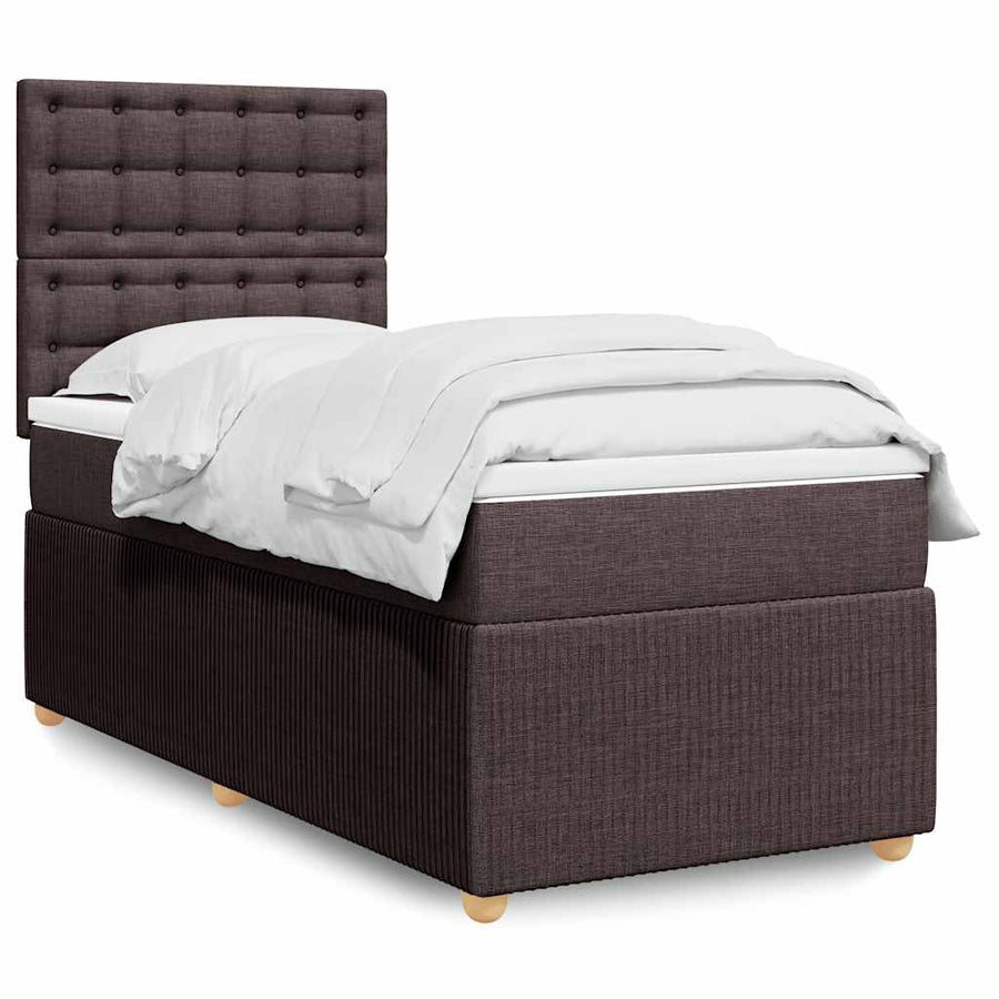 Boxspring Met Matras Stof Donkerbruin 100X200 Cm