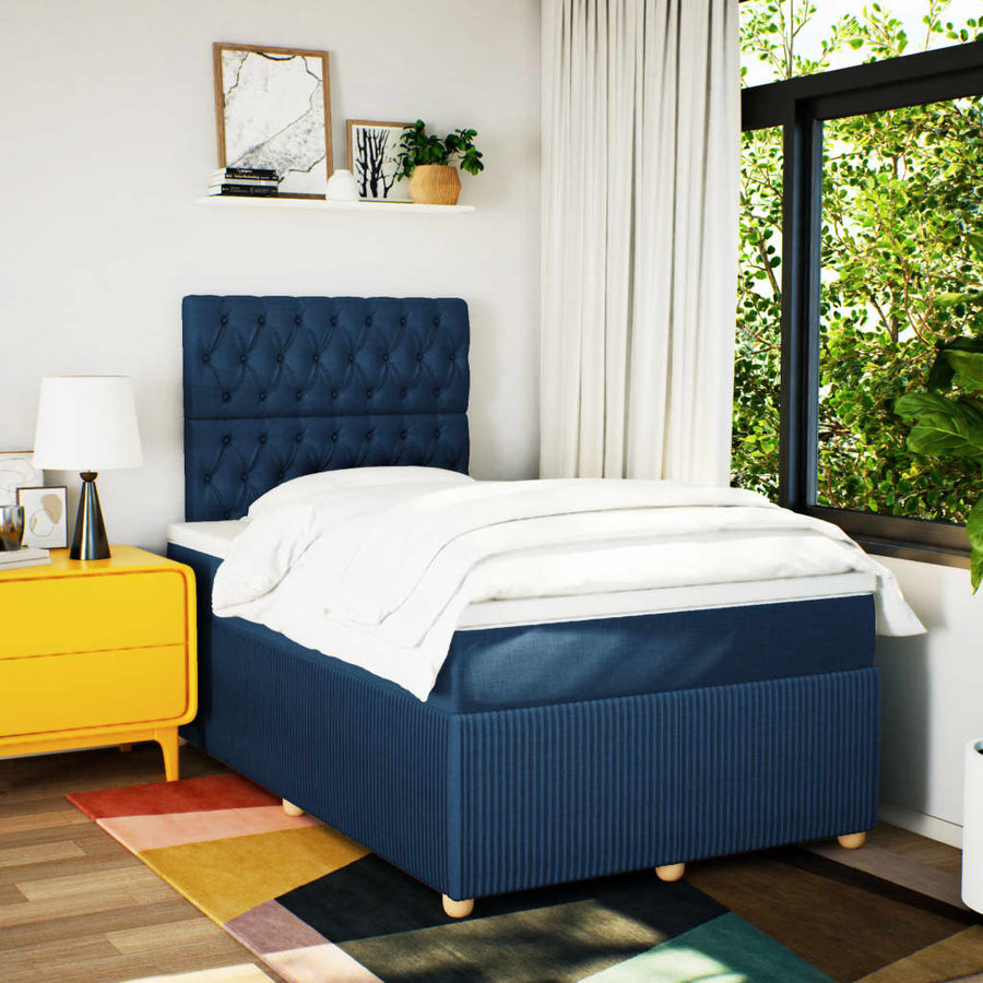 Boxspring met matras stof blauw 120x190 cm