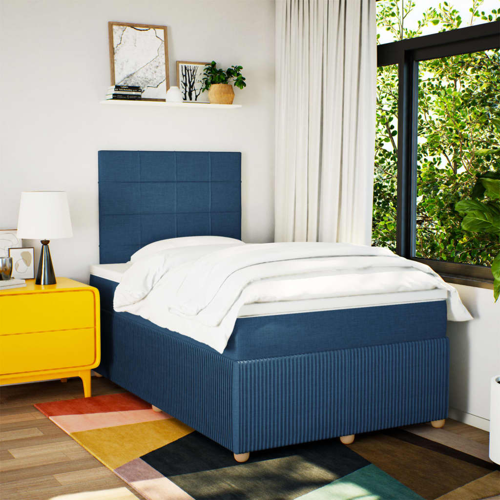 Boxspring met matras stof blauw 120x200 cm