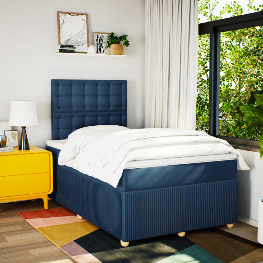 Boxspring met matras stof blauw 120x200 cm