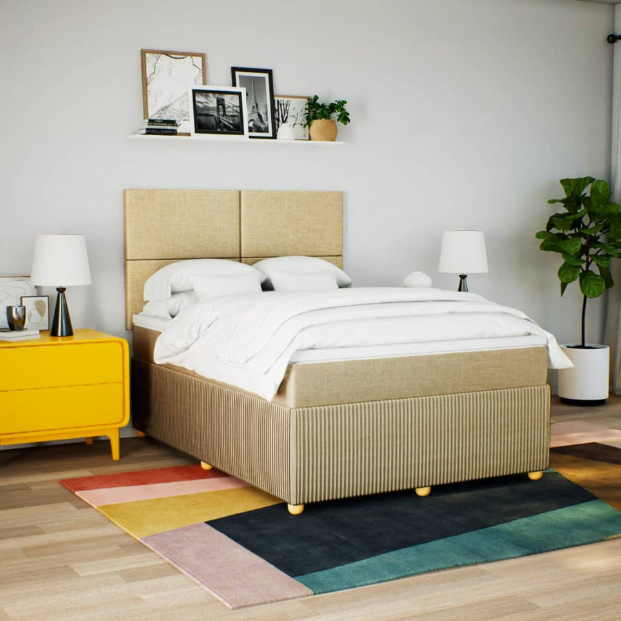 Boxspring met matras stof crèmekleurig 140x190 cm