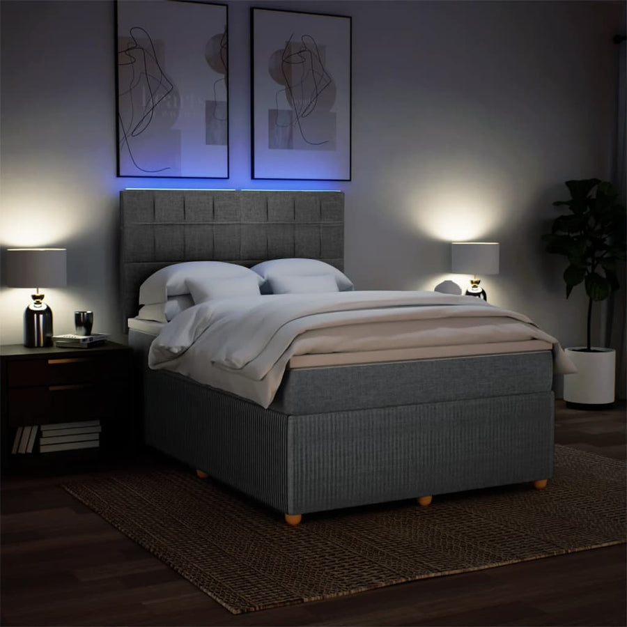 Boxspring met matras stof lichtgrijs 140x190 cm