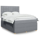 Fabric upholstered box spring with mattress light grey 140x190 cm