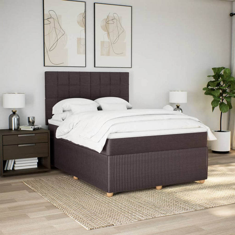 Boxspring met matras stof donkerbruin 140x190 cm