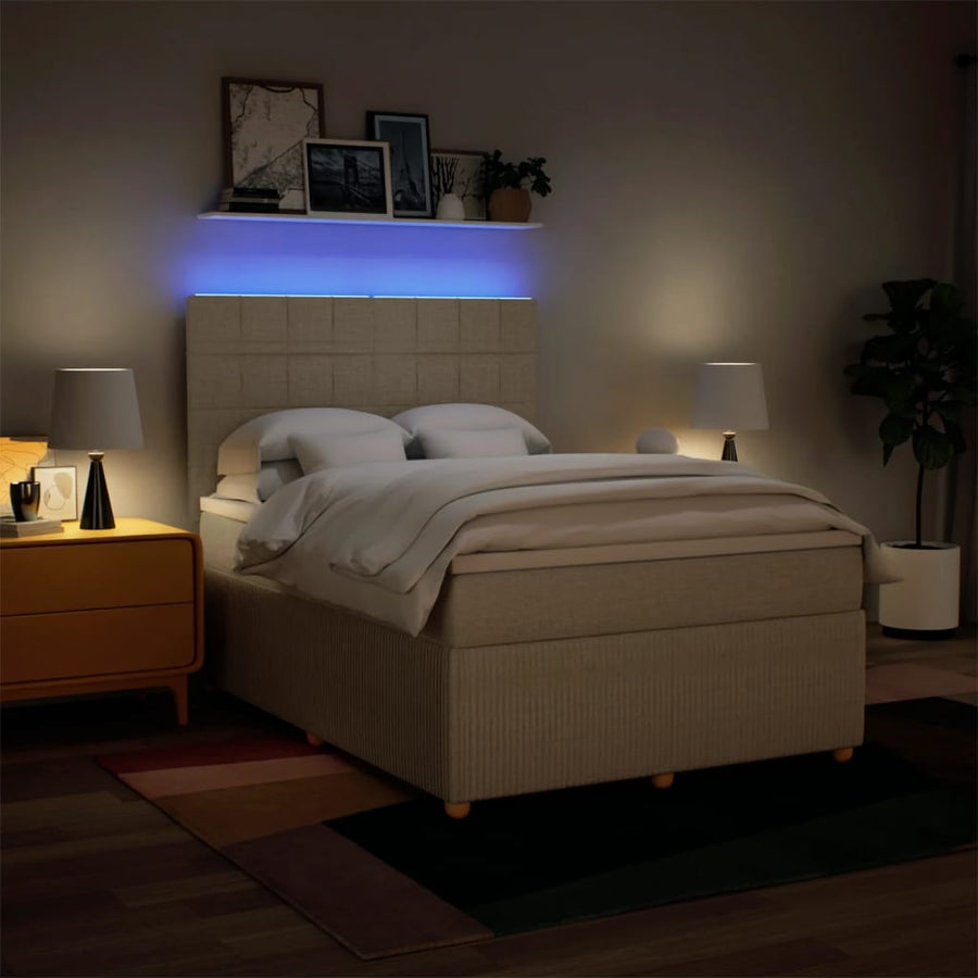 Boxspring met matras stof crèmekleurig 140x190 cm