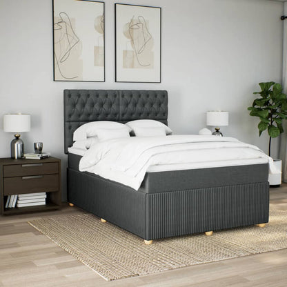 Boxspring met matras stof donkergrijs 140x190 cm