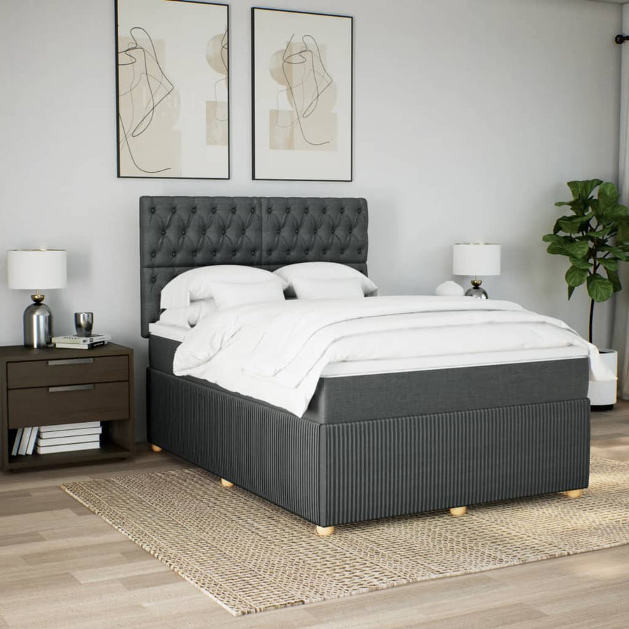 Boxspring met matras stof donkergrijs 140x190 cm