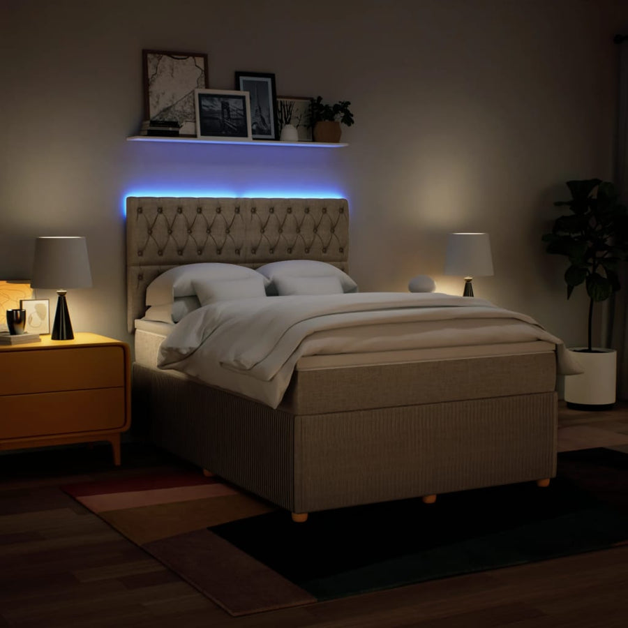 Boxspring met matras stof crèmekleurig 140x190 cm
