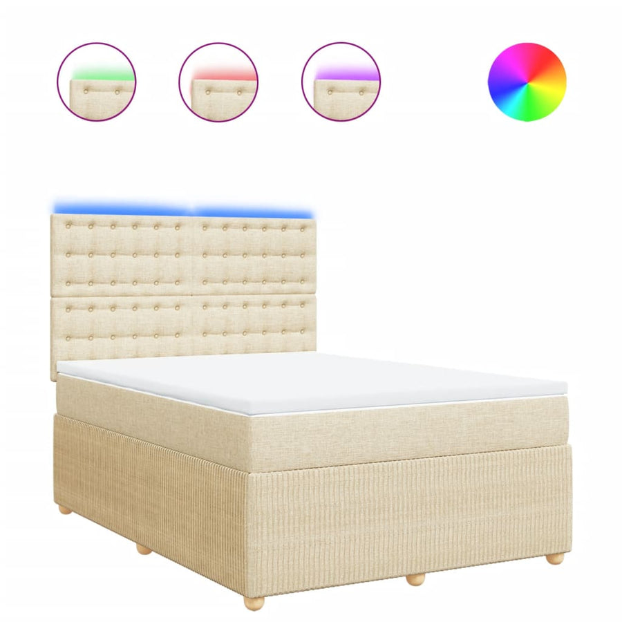 Boxspring met matras stof crèmekleurig 140x190 cm
