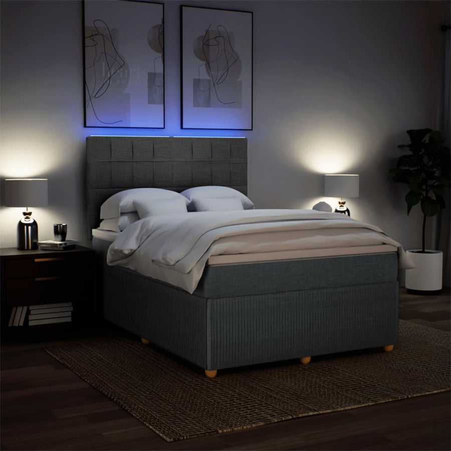 Boxspring met matras stof donkergrijs 140x200 cm