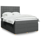 Dark grey fabric box spring with mattress 140x200 cm