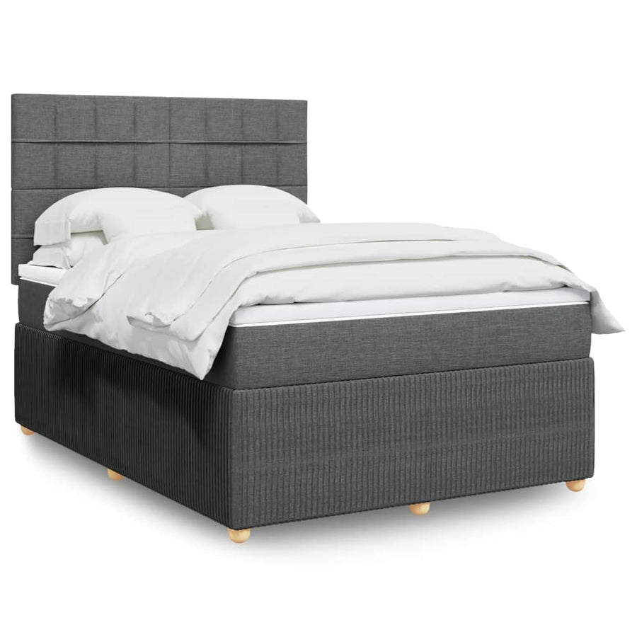 Boxspring met matras stof donkergrijs 140x200 cm