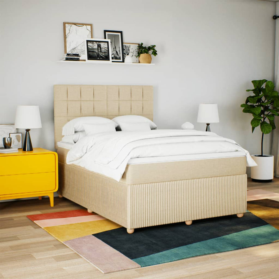 Boxspring met matras stof crèmekleurig 140x200 cm