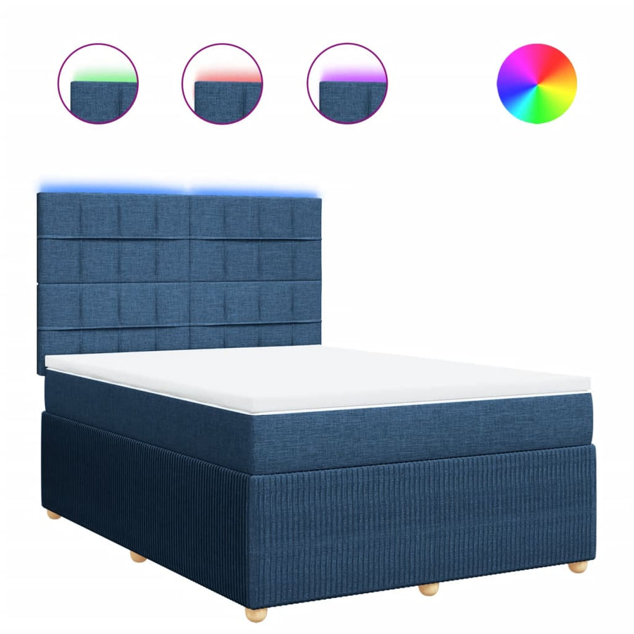 Boxspring met matras stof blauw 140x200 cm