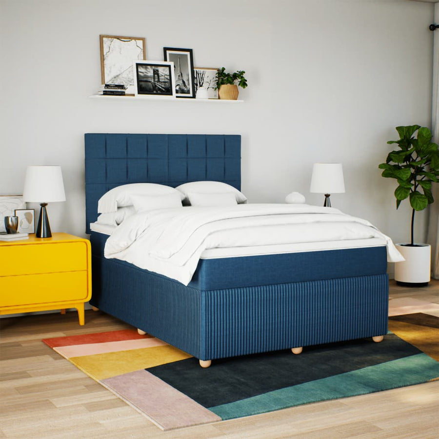 Boxspring met matras stof blauw 140x200 cm
