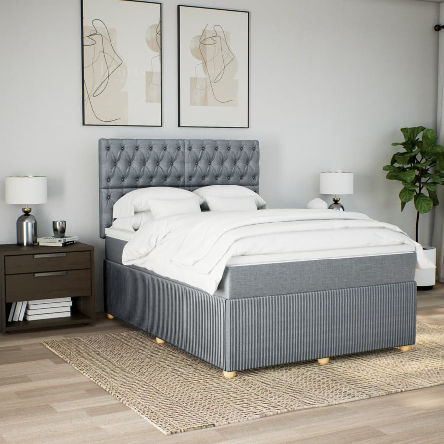 Boxspring met matras stof lichtgrijs 140x200 cm