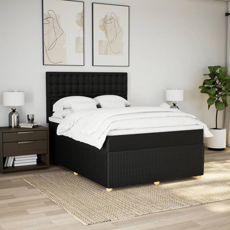 Boxspring met matras stof zwart 140x200 cm