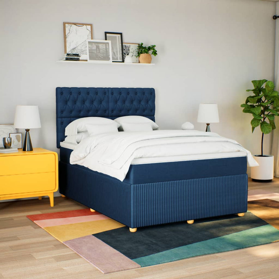 Boxspring met matras stof blauw 160x200 cm