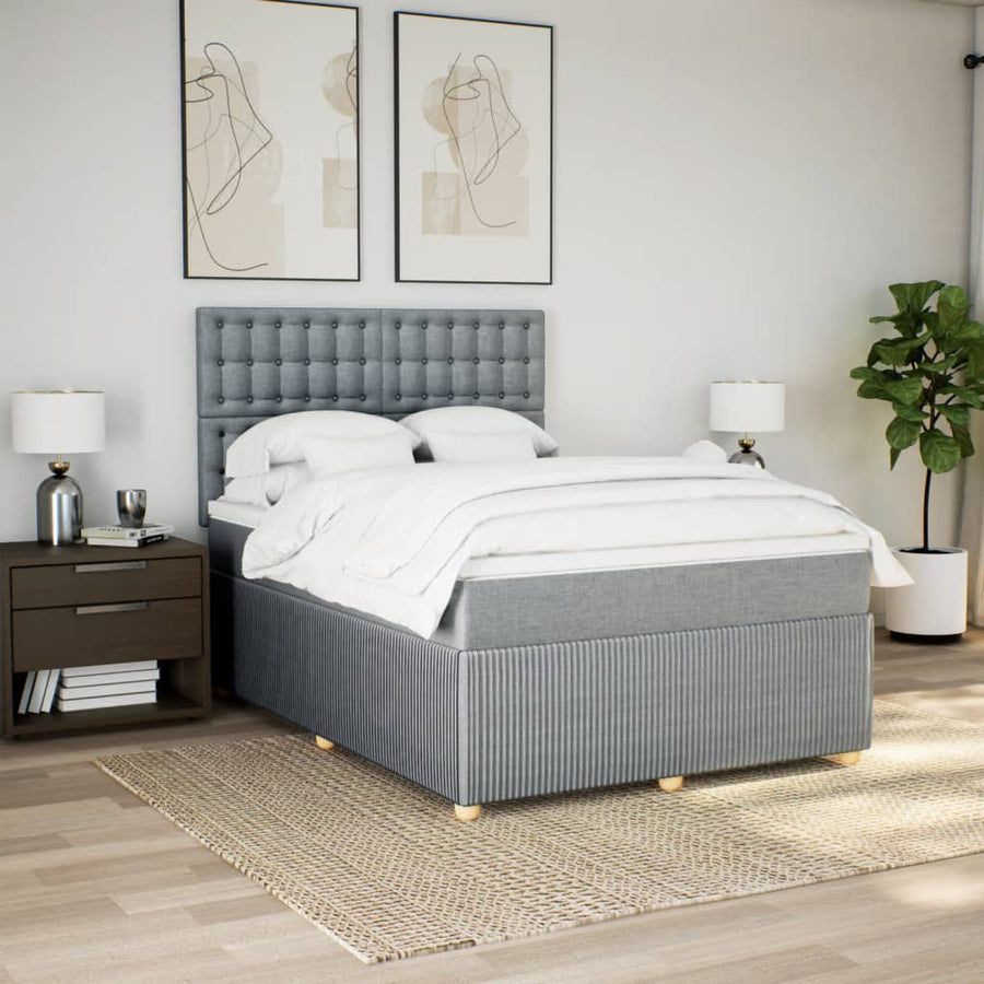 Boxspring met matras stof lichtgrijs 160x200 cm