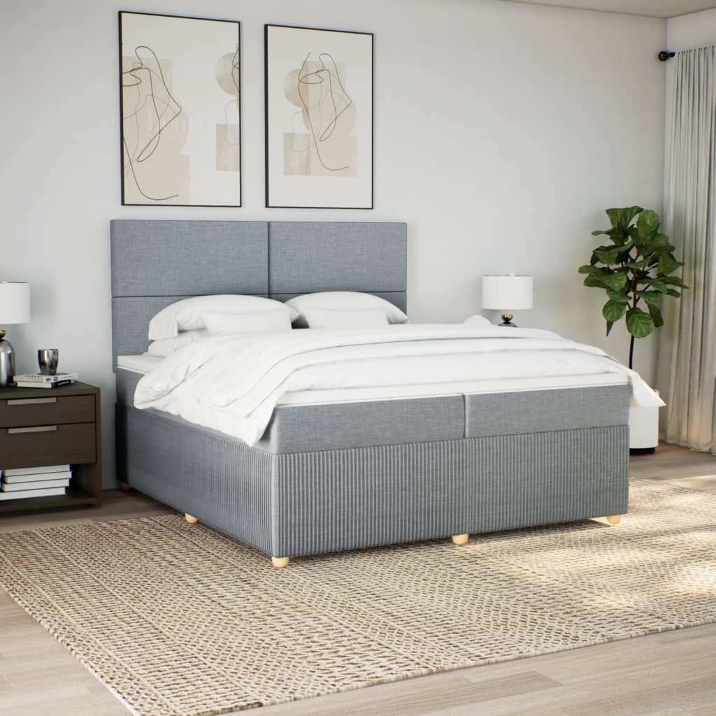 Boxspring met matras stof lichtgrijs 200x200 cm