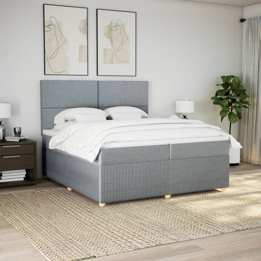 Boxspring met matras stof lichtgrijs 200x200 cm