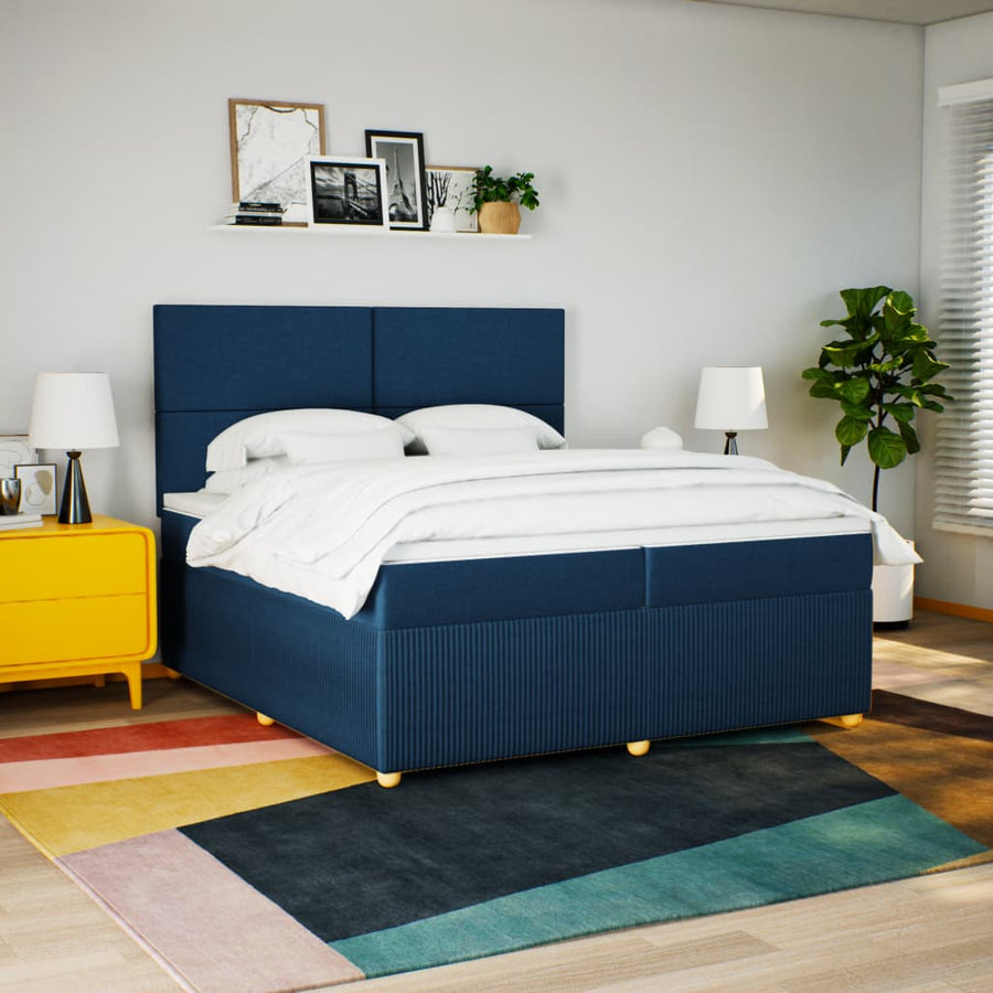 Boxspring met matras stof blauw 200x200 cm