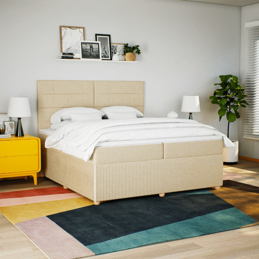 Boxspring met matras stof crèmekleurig 200x200 cm