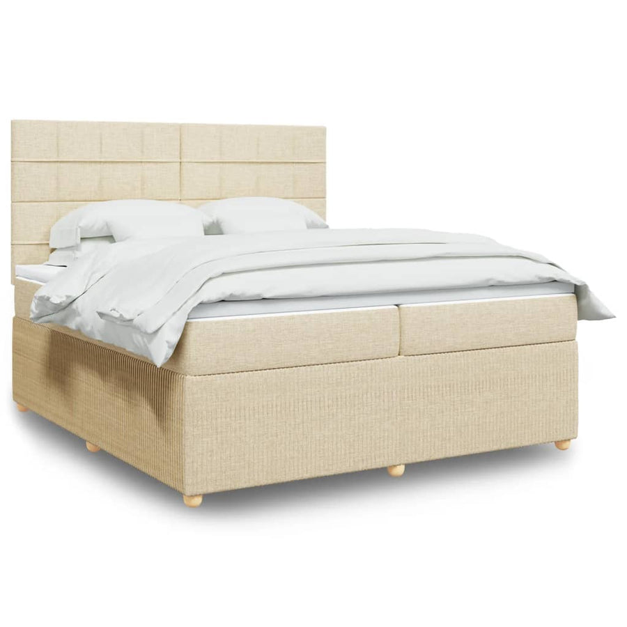 Boxspring met matras stof crèmekleurig 200x200 cm
