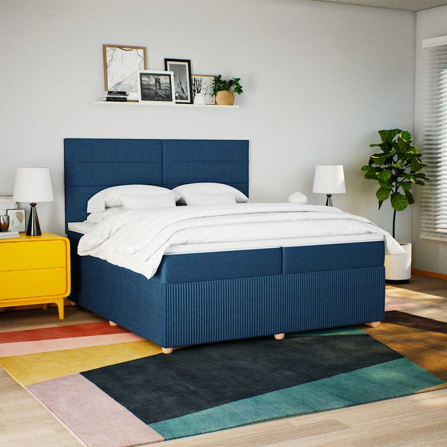 Boxspring met matras stof blauw 200x200 cm