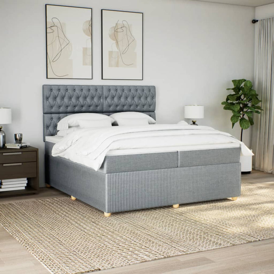 Boxspring met matras stof lichtgrijs 200x200 cm