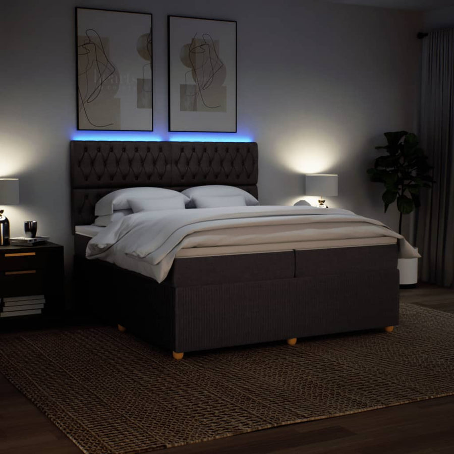 Boxspring met matras stof donkerbruin 200x200 cm