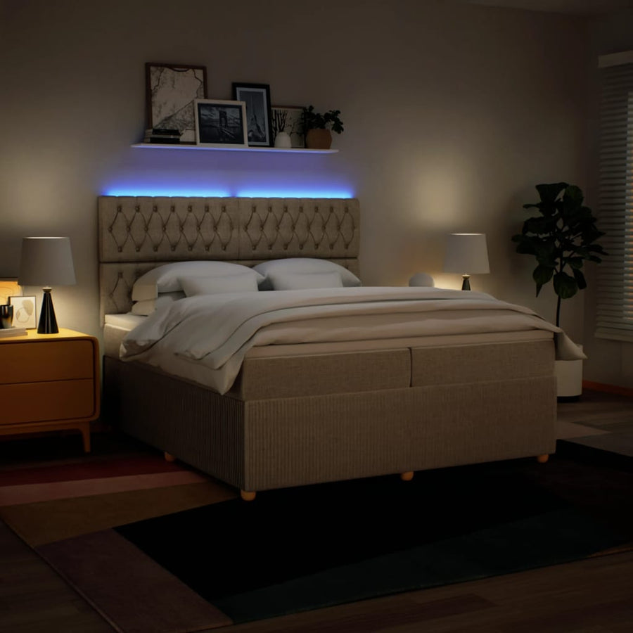 Boxspring met matras stof crèmekleurig 200x200 cm