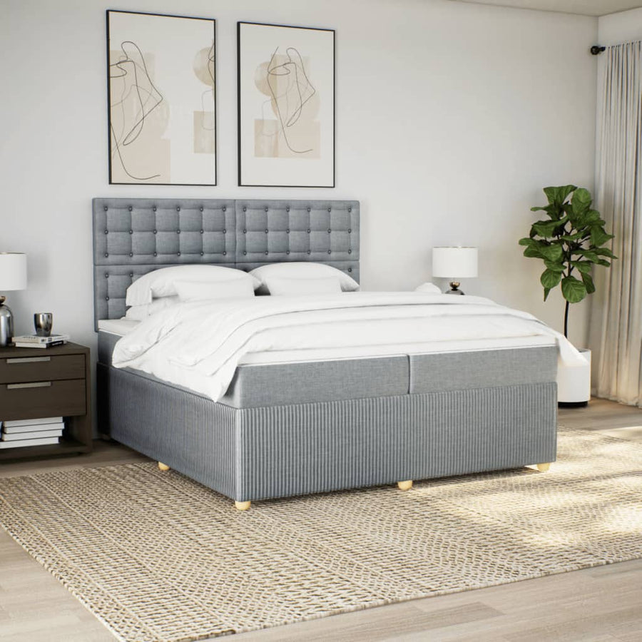Boxspring met matras stof lichtgrijs 200x200 cm