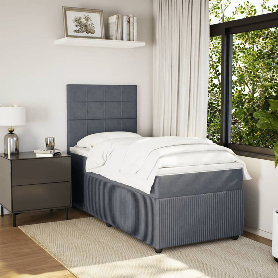 Boxspring met matras fluweel donkergrijs 90x190 cm
