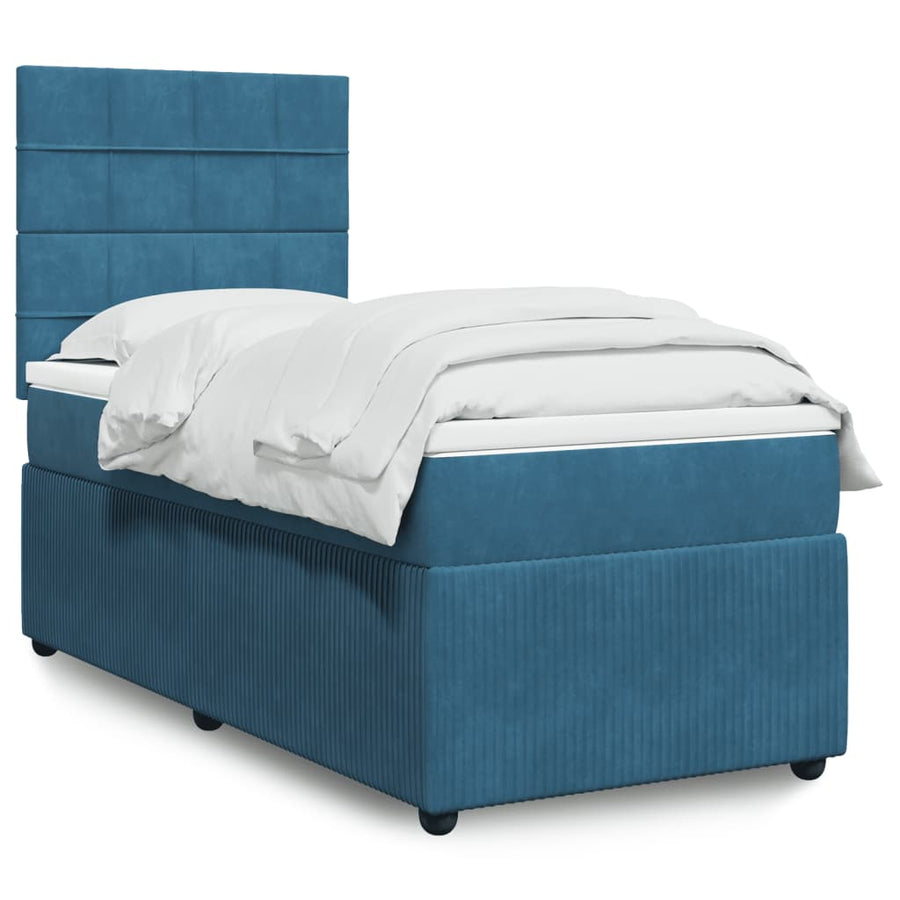 Boxspring met matras fluweel blauw 90x190 cm