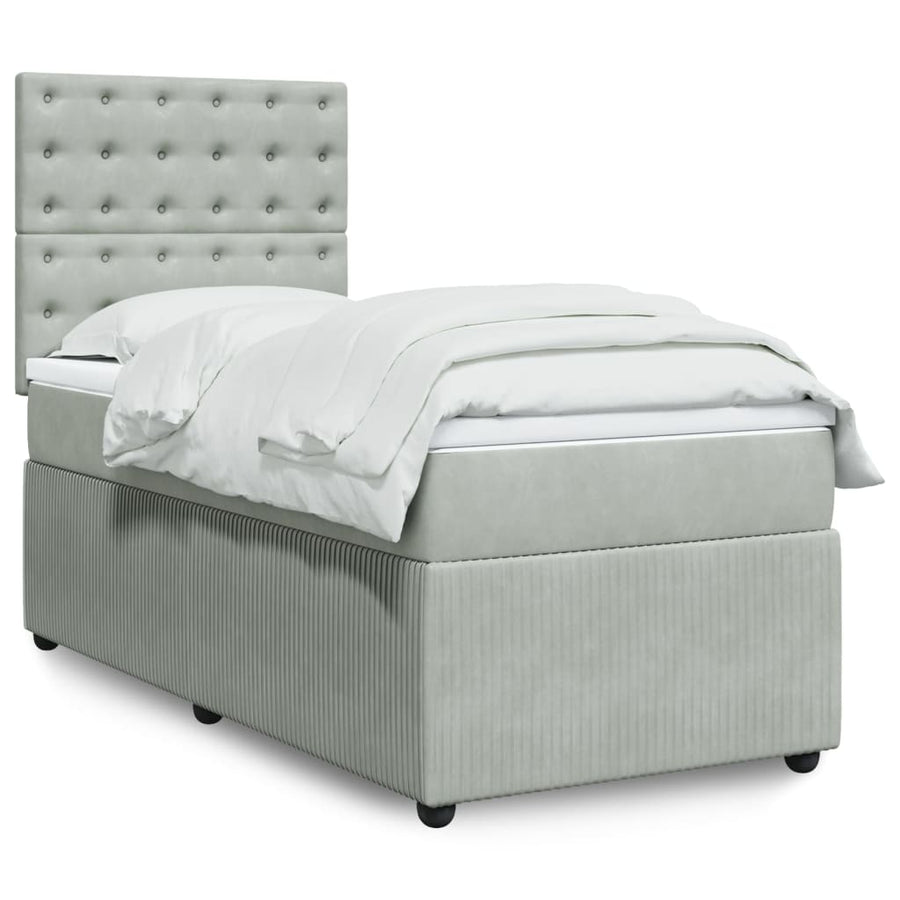 Boxspring met matras fluweel lichtgrijs 90x190 cm