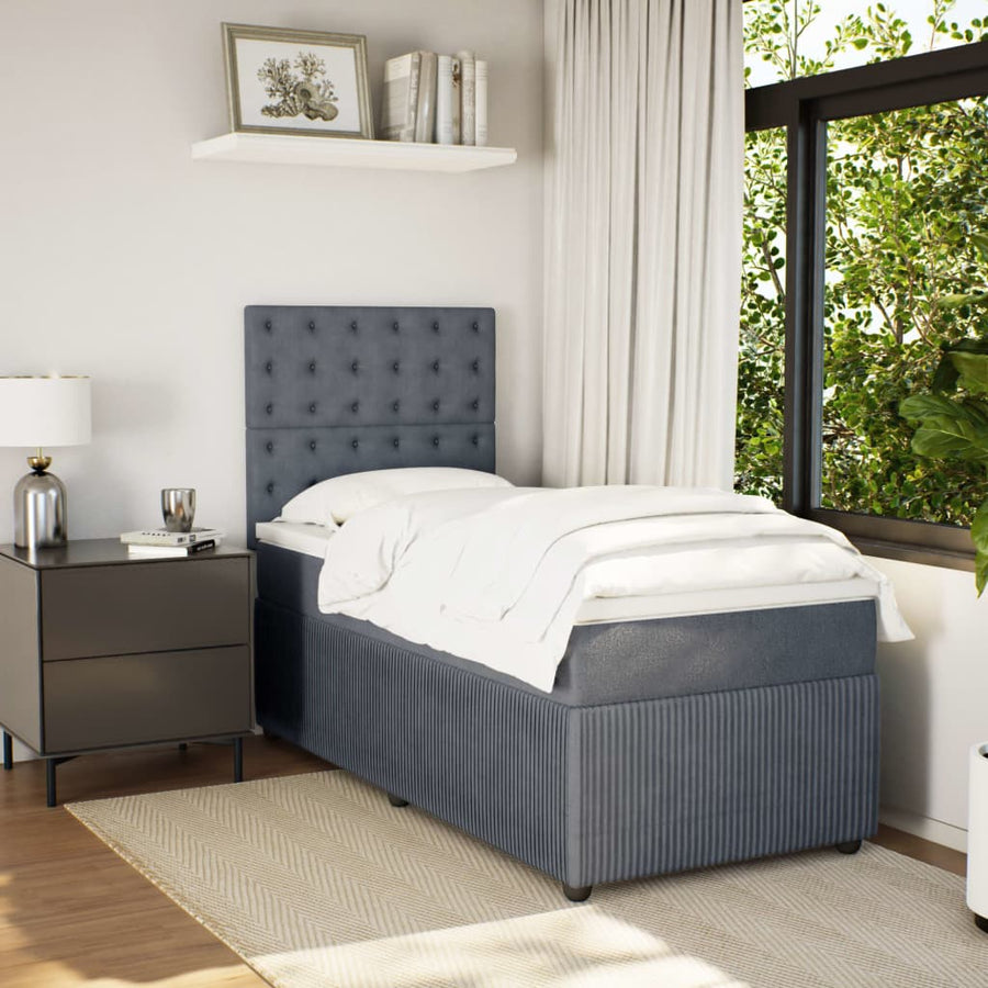 Boxspring met matras fluweel donkergrijs 90x190 cm