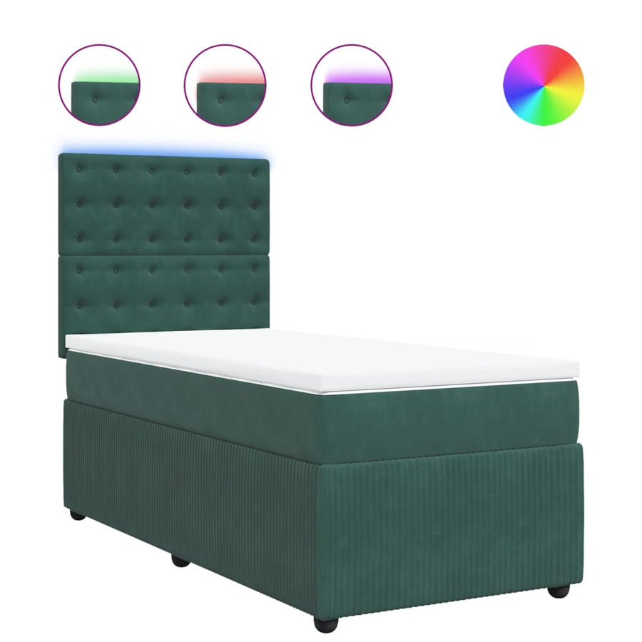 Boxspring met matras fluweel donkergroen 90x190 cm