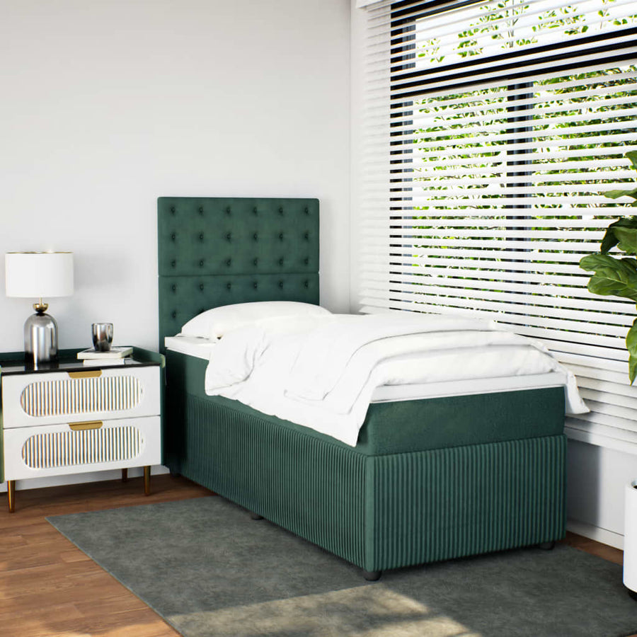 Boxspring met matras fluweel donkergroen 90x190 cm