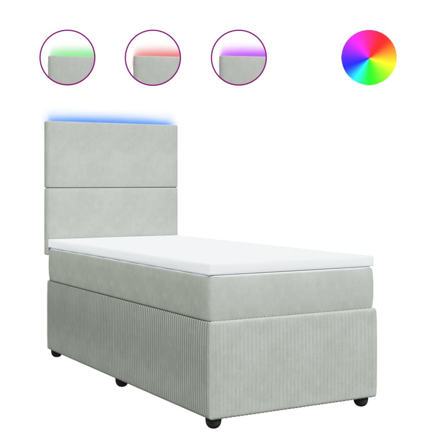 Boxspring met matras fluweel lichtgrijs 90x200 cm