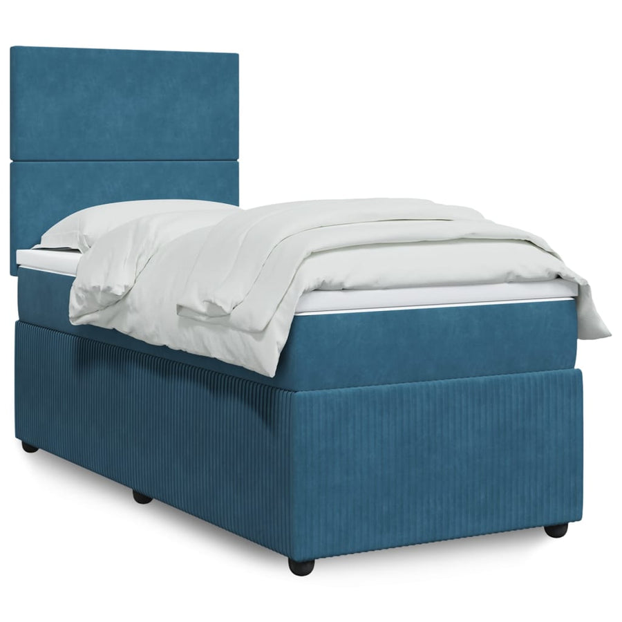 Boxspring met matras fluweel blauw 90x200 cm