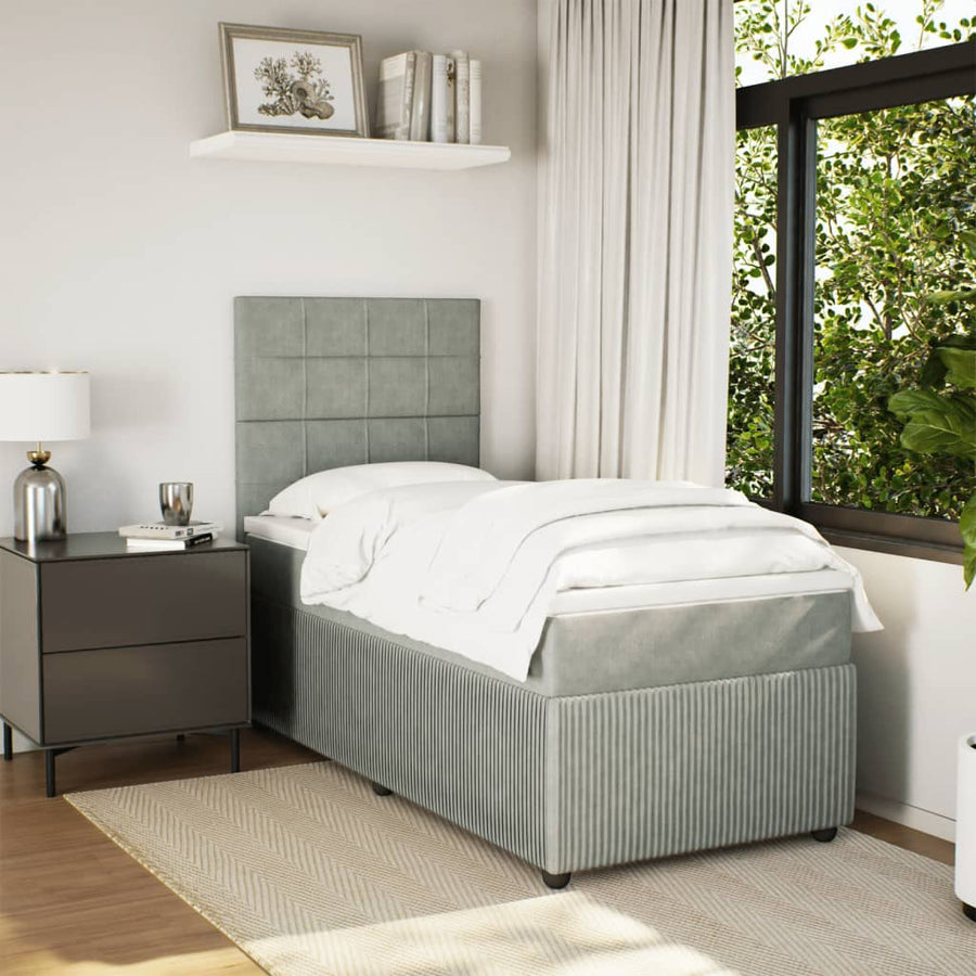 Boxspring met matras fluweel lichtgrijs 90x200 cm