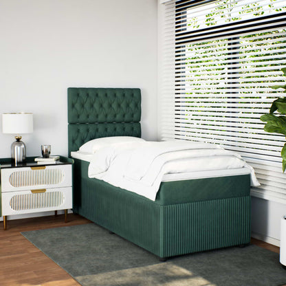 Boxspring met matras fluweel donkergroen 90x200 cm