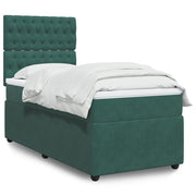 Box spring bed with dark green velvet mattress 90x200 cm