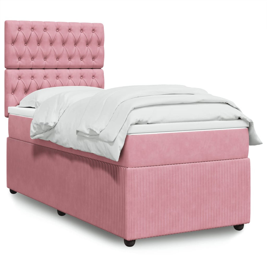 Boxspring met matras fluweel roze 90x200 cm