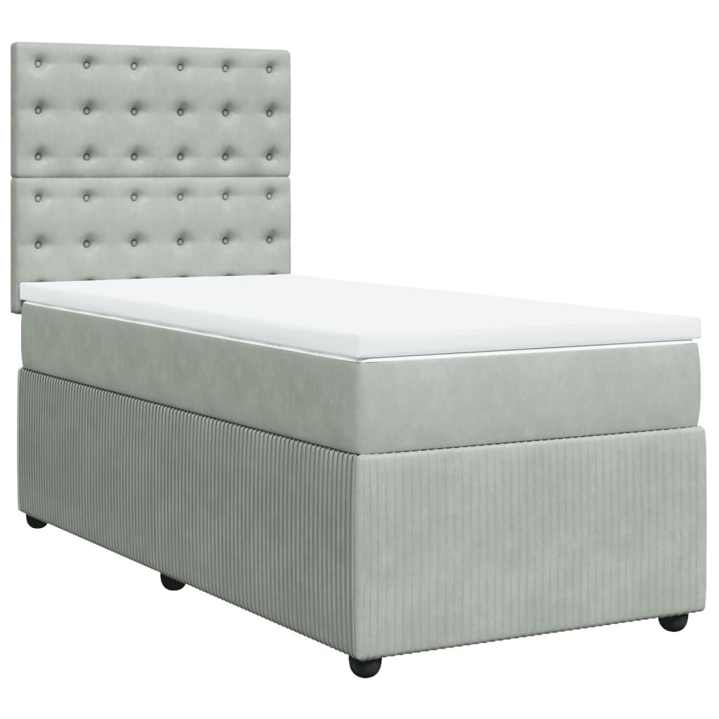 Boxspring met matras fluweel lichtgrijs 90x200 cm