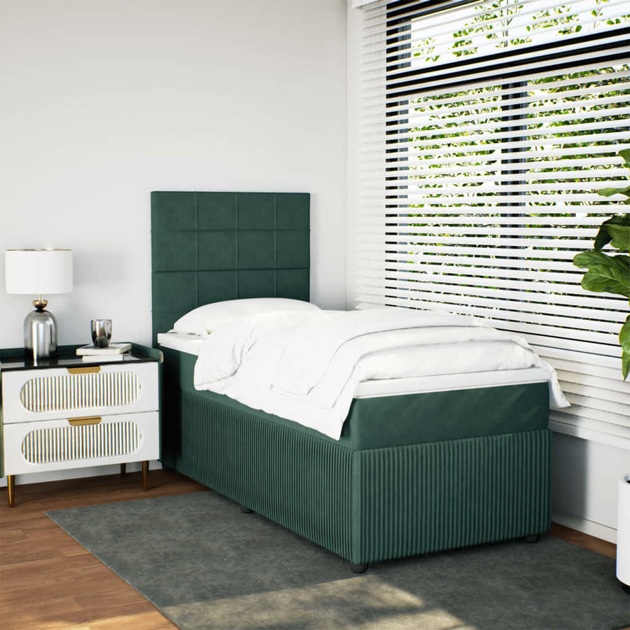 Boxspring met matras fluweel donkergroen 100x200 cm