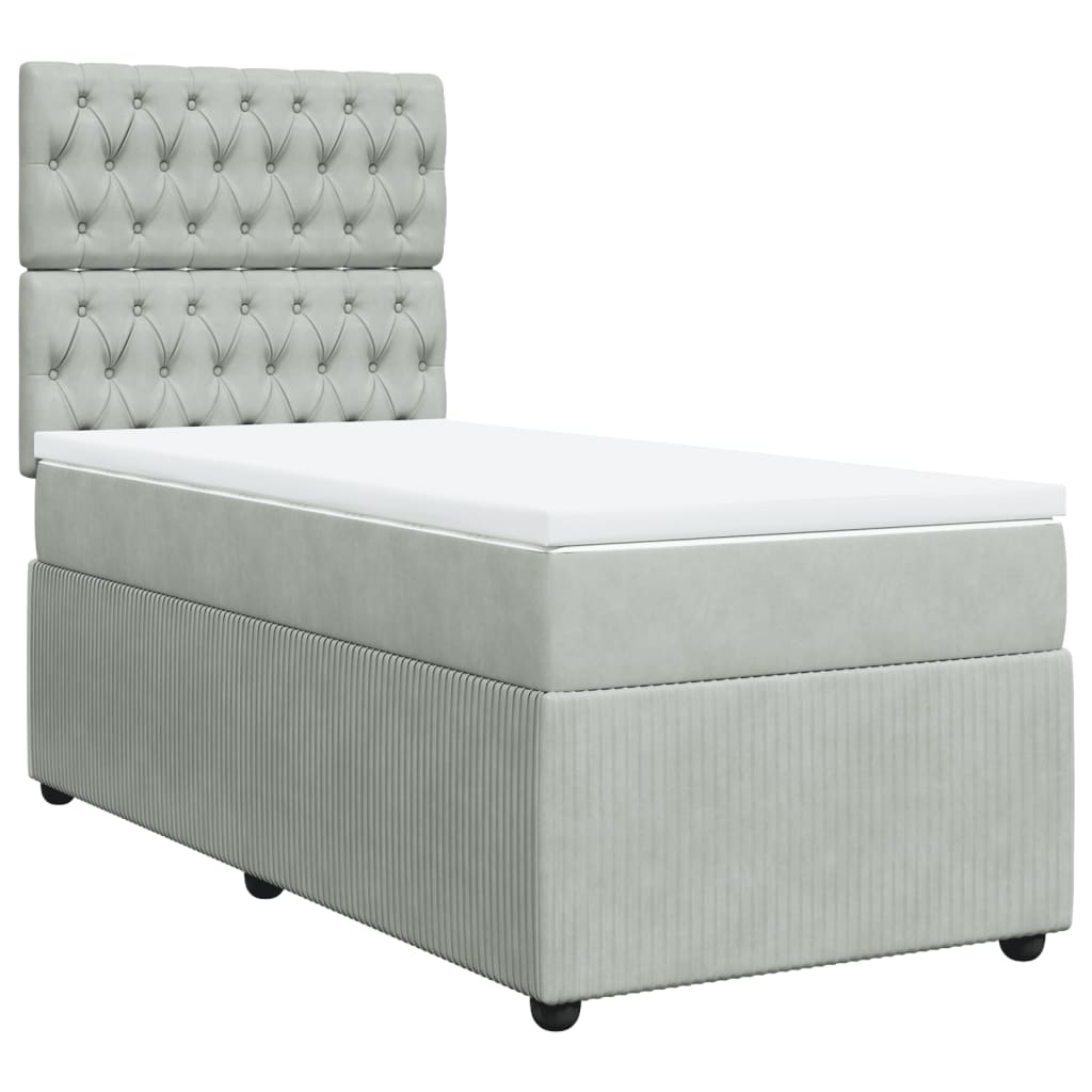 Boxspring met matras fluweel lichtgrijs 100x200 cm