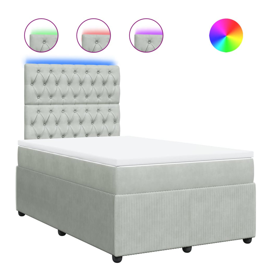 Boxspring met matras fluweel lichtgrijs 120x190 cm