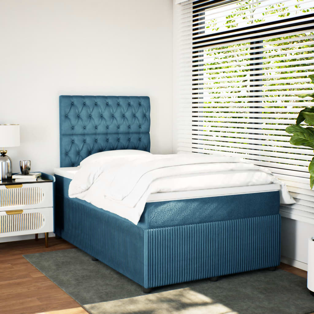 Boxspring met matras fluweel blauw 120x190 cm